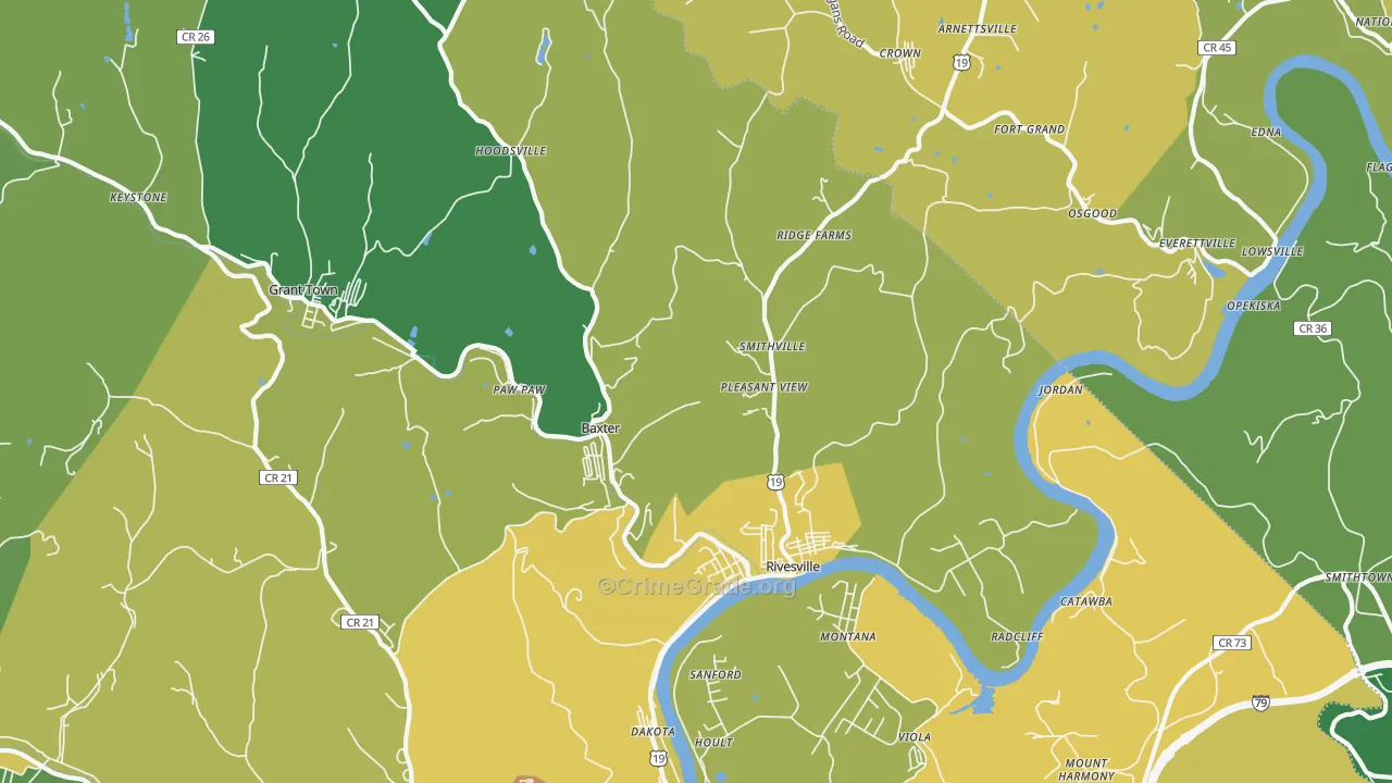 Rivesville, WV Map of Drug-Related Crime Rates