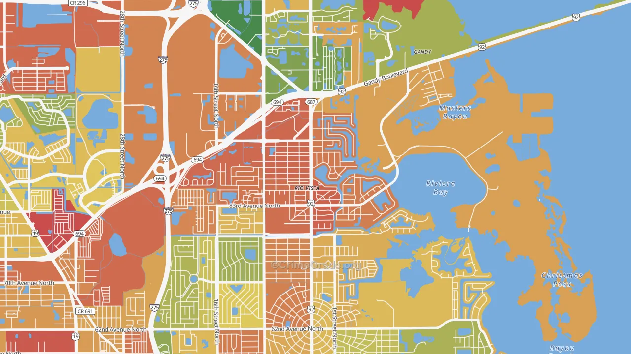 Riviera Bay, St. Petersburg, FL Map of Drug-Related Crime Rates