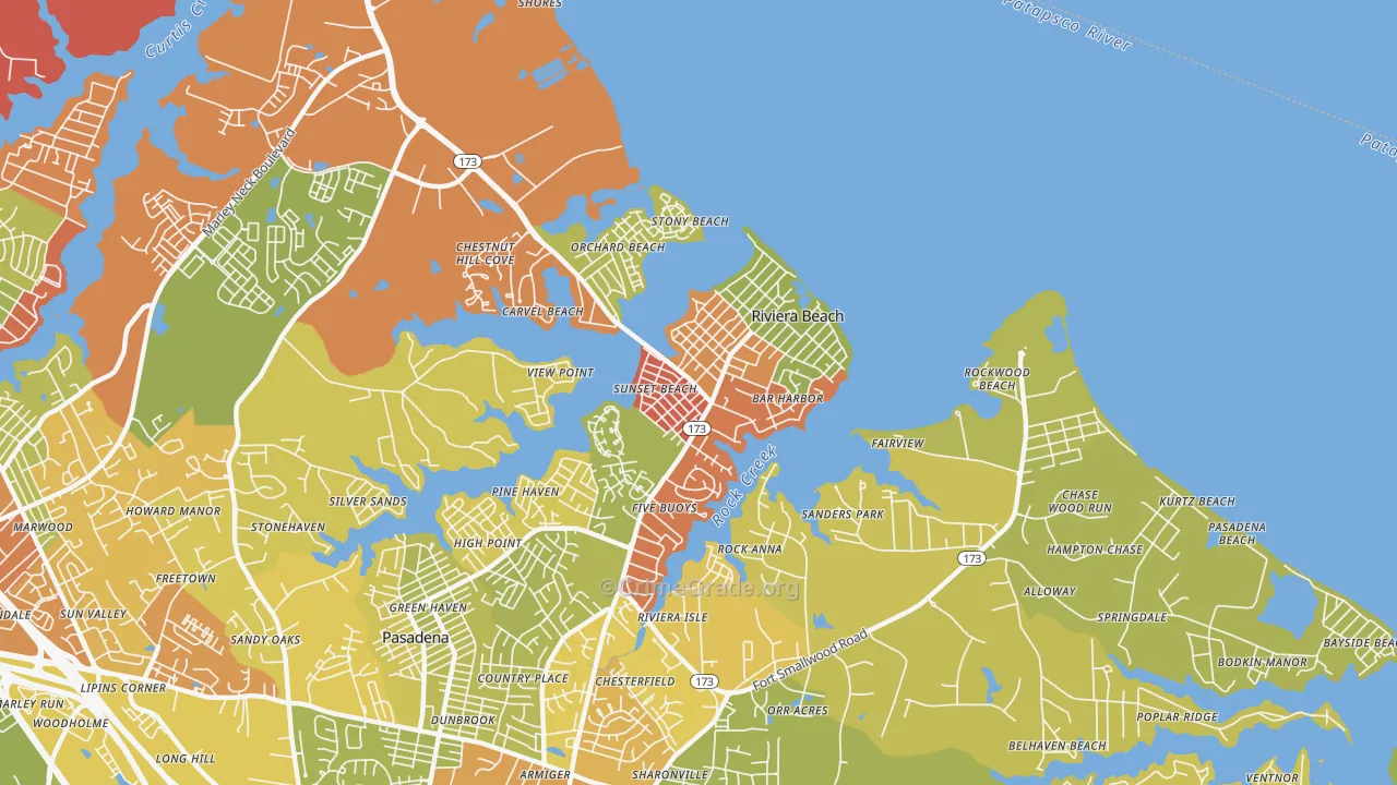 Riviera Beach, MD Map of Drug-Related Crime Rates