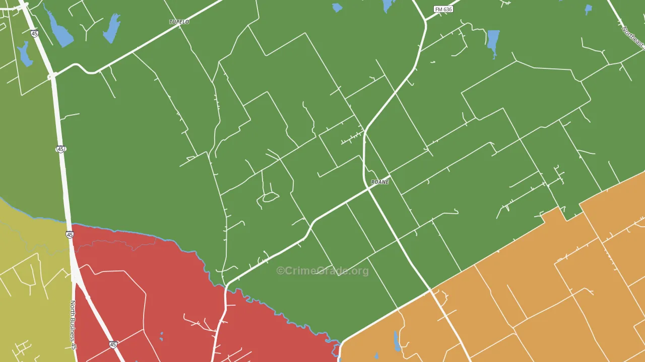 Roane, TX Map of Drug-Related Crime Rates