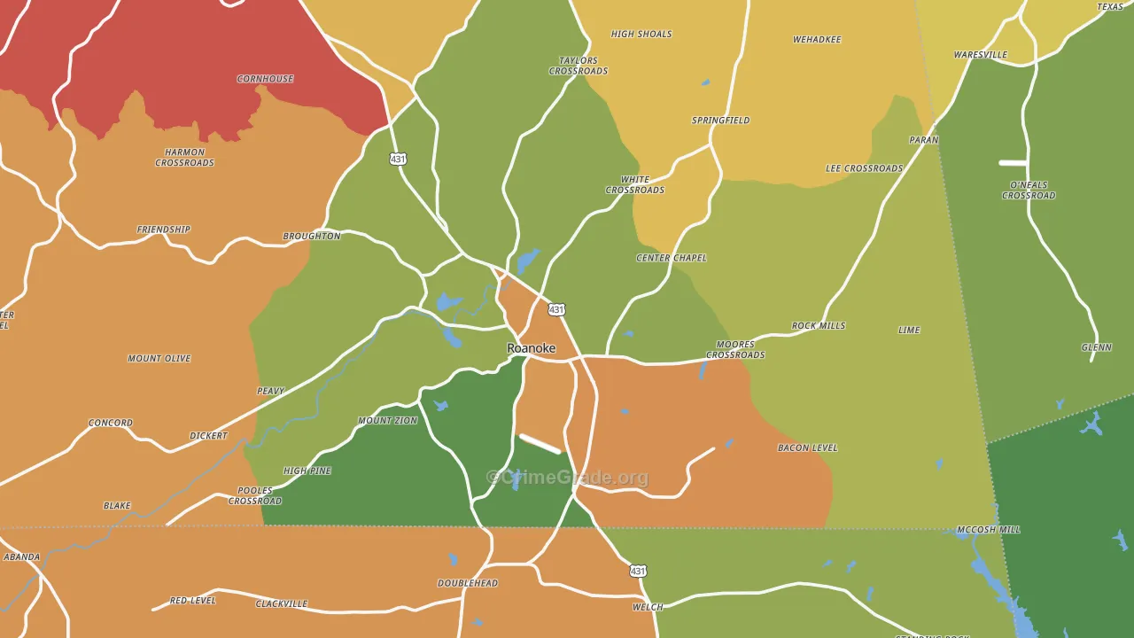 Roanoke, AL Map of Drug-Related Crime Rates