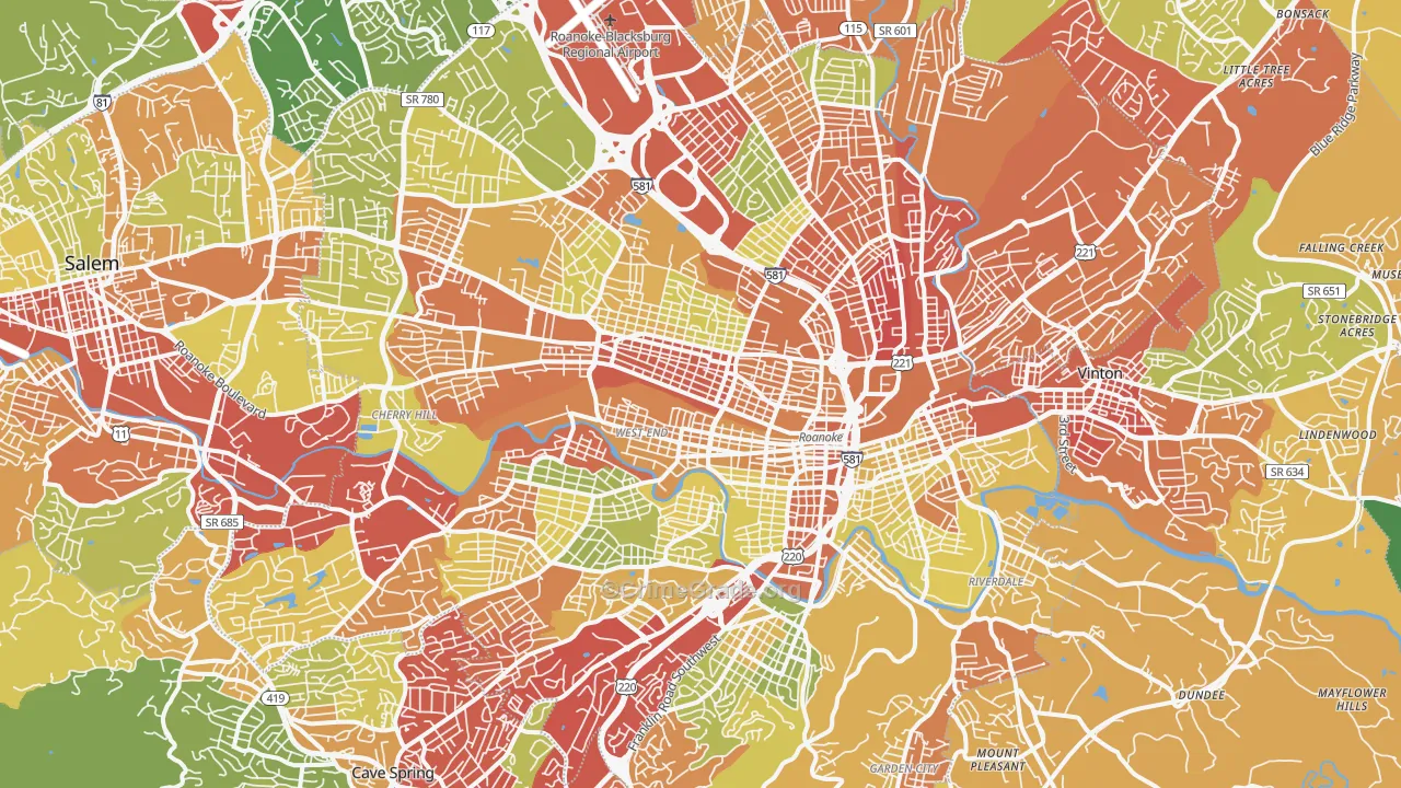 Roanoke City, VA Map of Drug-Related Crime Rates