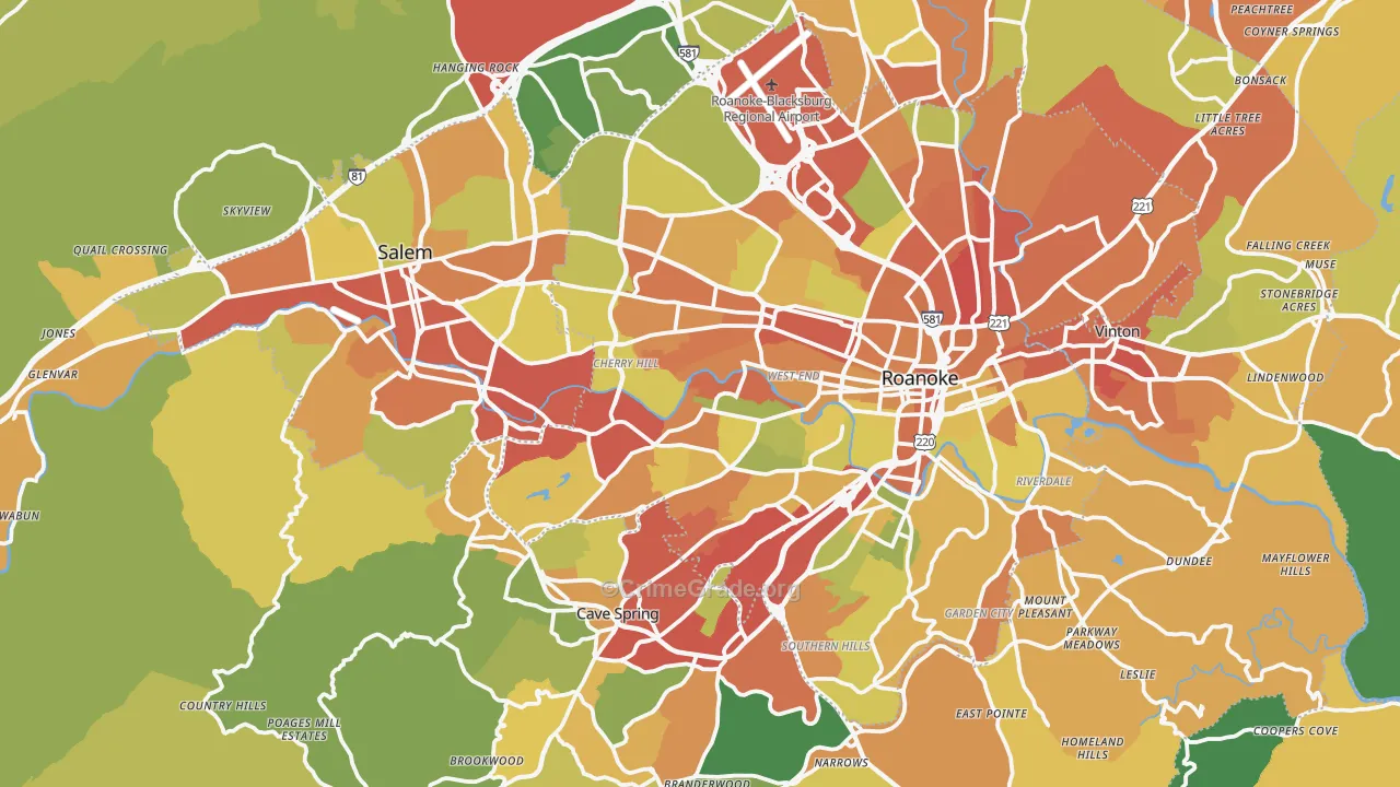 Roanoke County, VA Map of Drug-Related Crime Rates