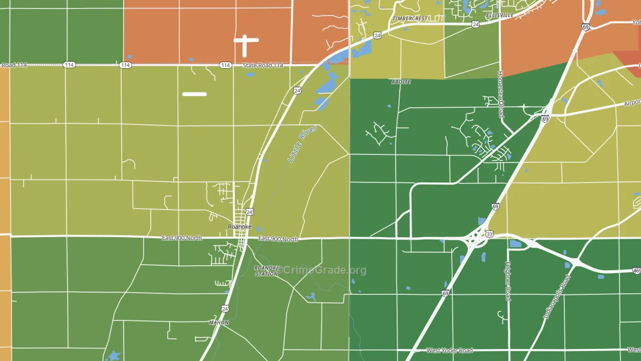 Roanoke, IN Map of Drug-Related Crime Rates