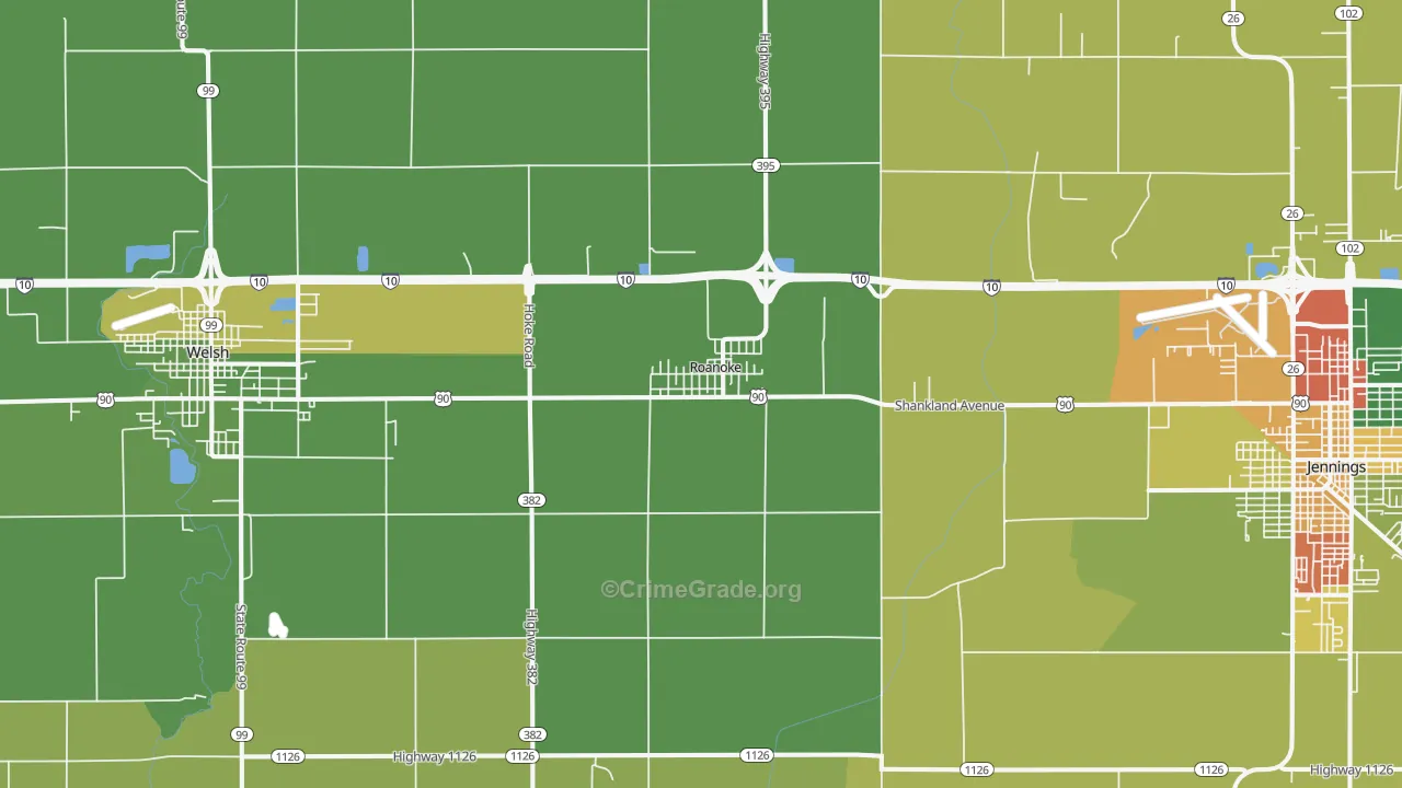 Roanoke, LA Map of Drug-Related Crime Rates