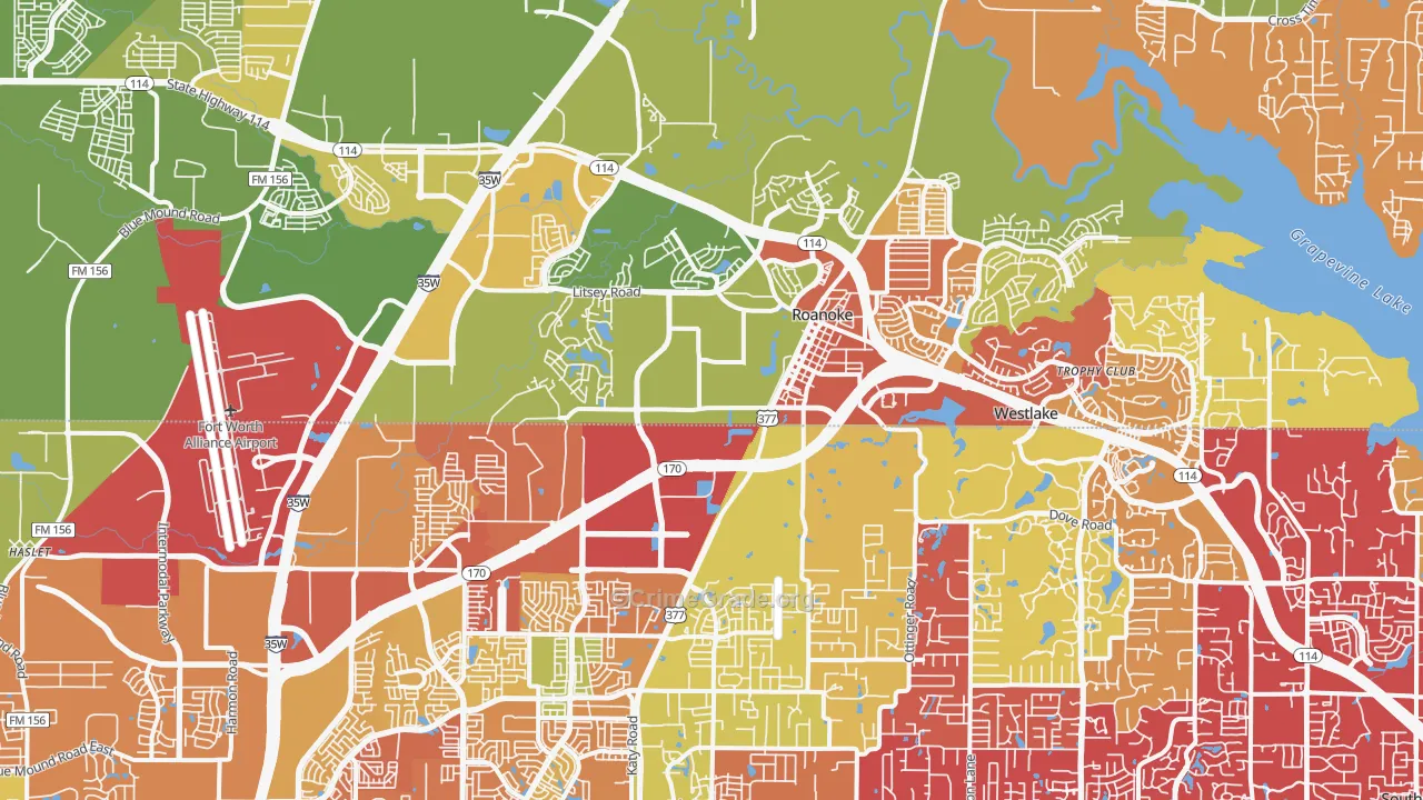 Roanoke, TX Map of Drug-Related Crime Rates