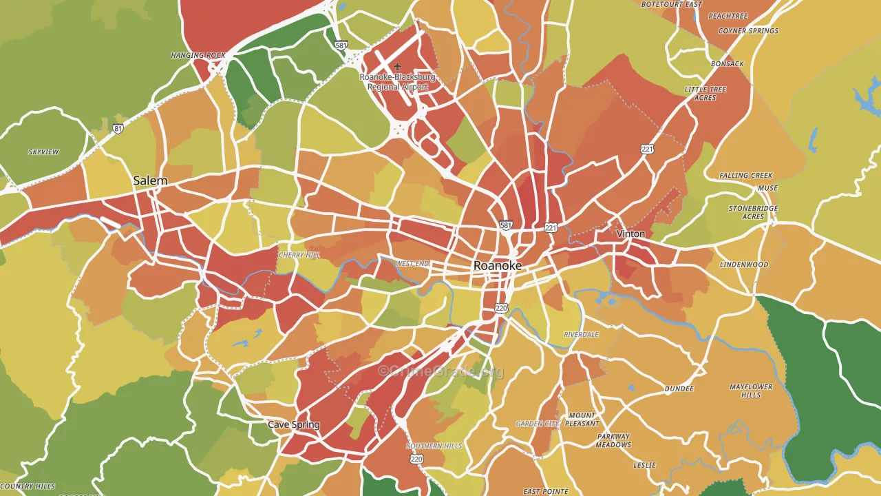 Roanoke, VA Map of Drug-Related Crime Rates