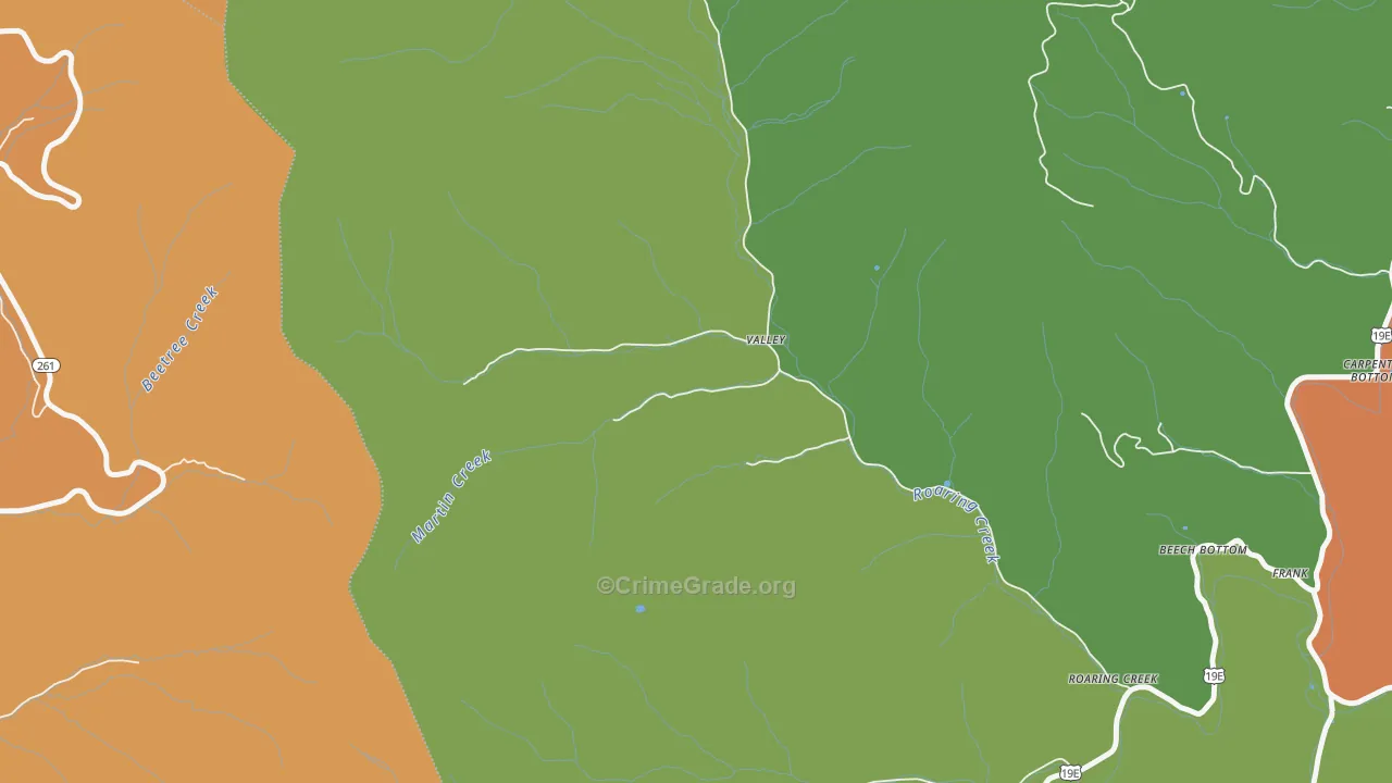 Roaring Creek, NC Map of Drug-Related Crime Rates