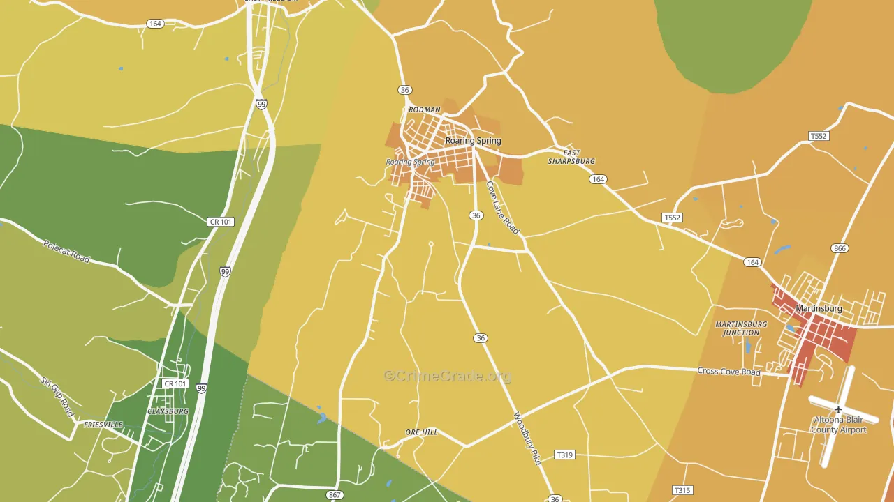 Roaring Spring, PA Map of Drug-Related Crime Rates