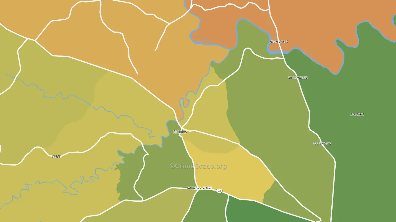 Robbins, NC Map of Drug-Related Crime Rates