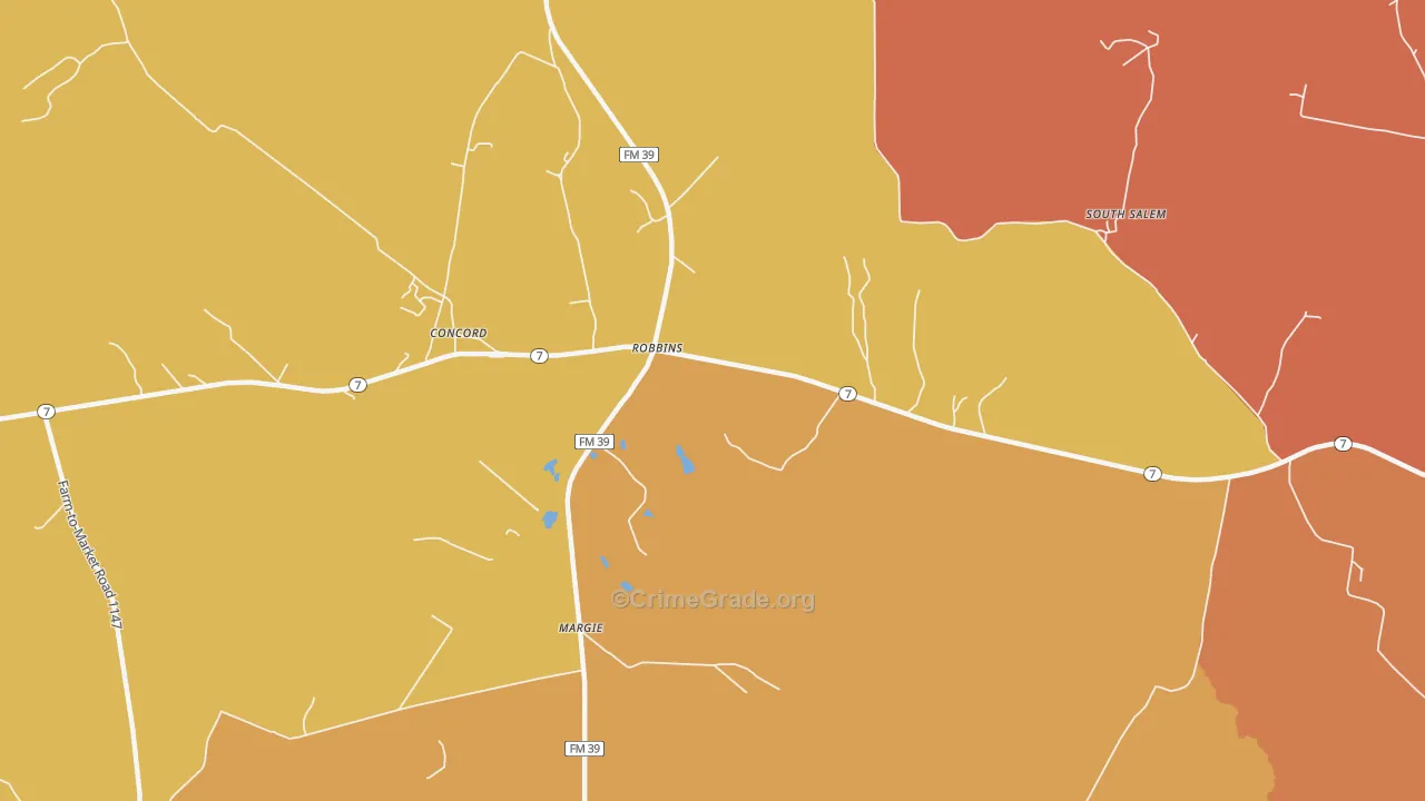 Robbins, TX Map of Drug-Related Crime Rates