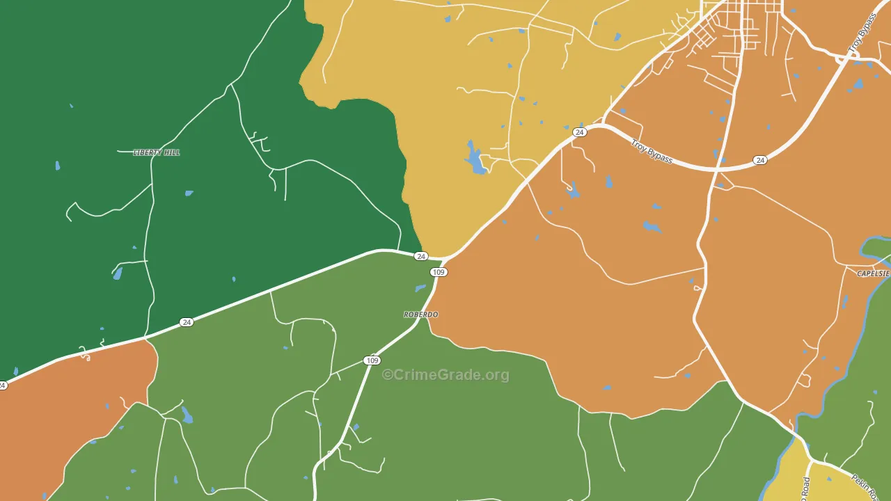 Roberdo, NC Map of Drug-Related Crime Rates