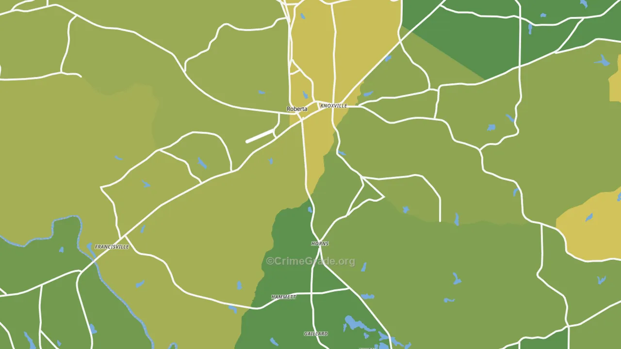 Roberta, GA Map of Drug-Related Crime Rates