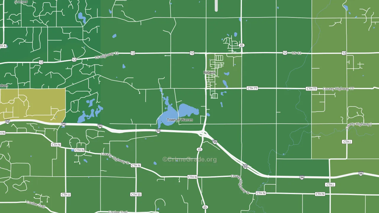 Roberts, WI Map of Drug-Related Crime Rates