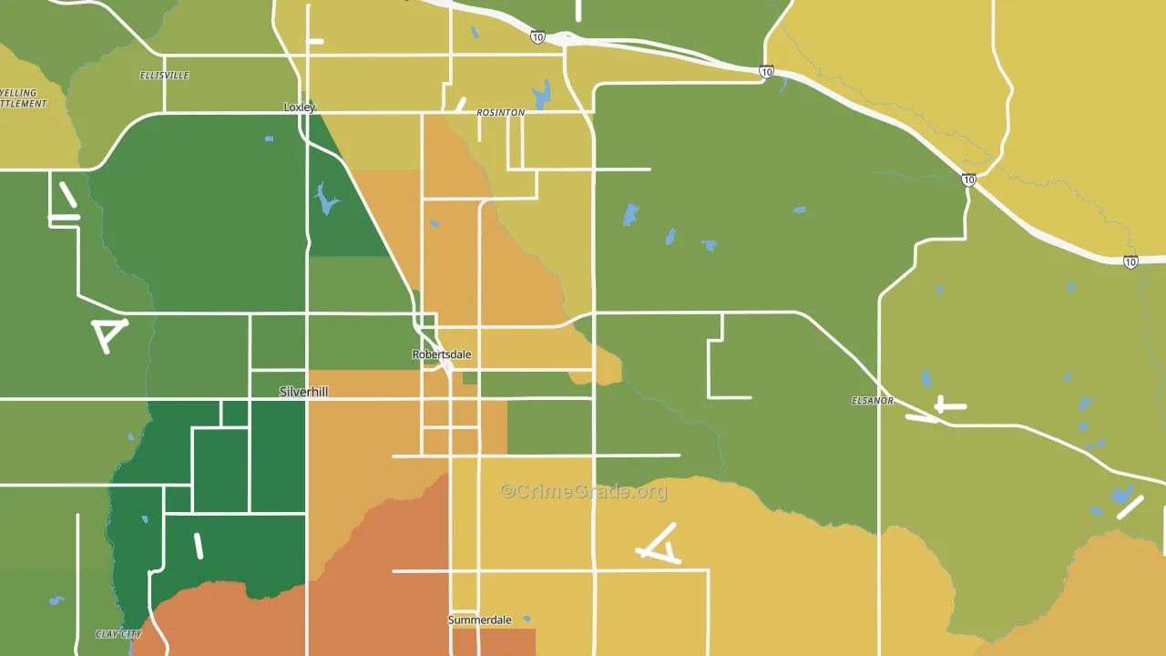 Robertsdale, AL Map of Drug-Related Crime Rates
