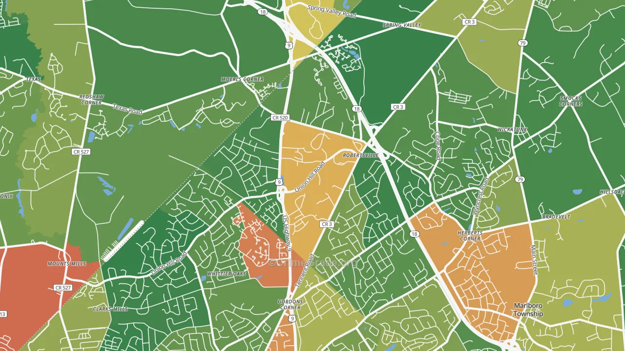Robertsville, NJ Map of Drug-Related Crime Rates