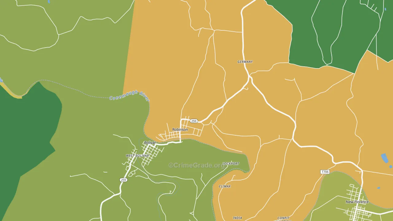 Robinson, PA Map of Drug-Related Crime Rates