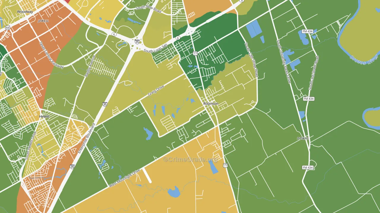 Robinson, TX Map of Drug-Related Crime Rates