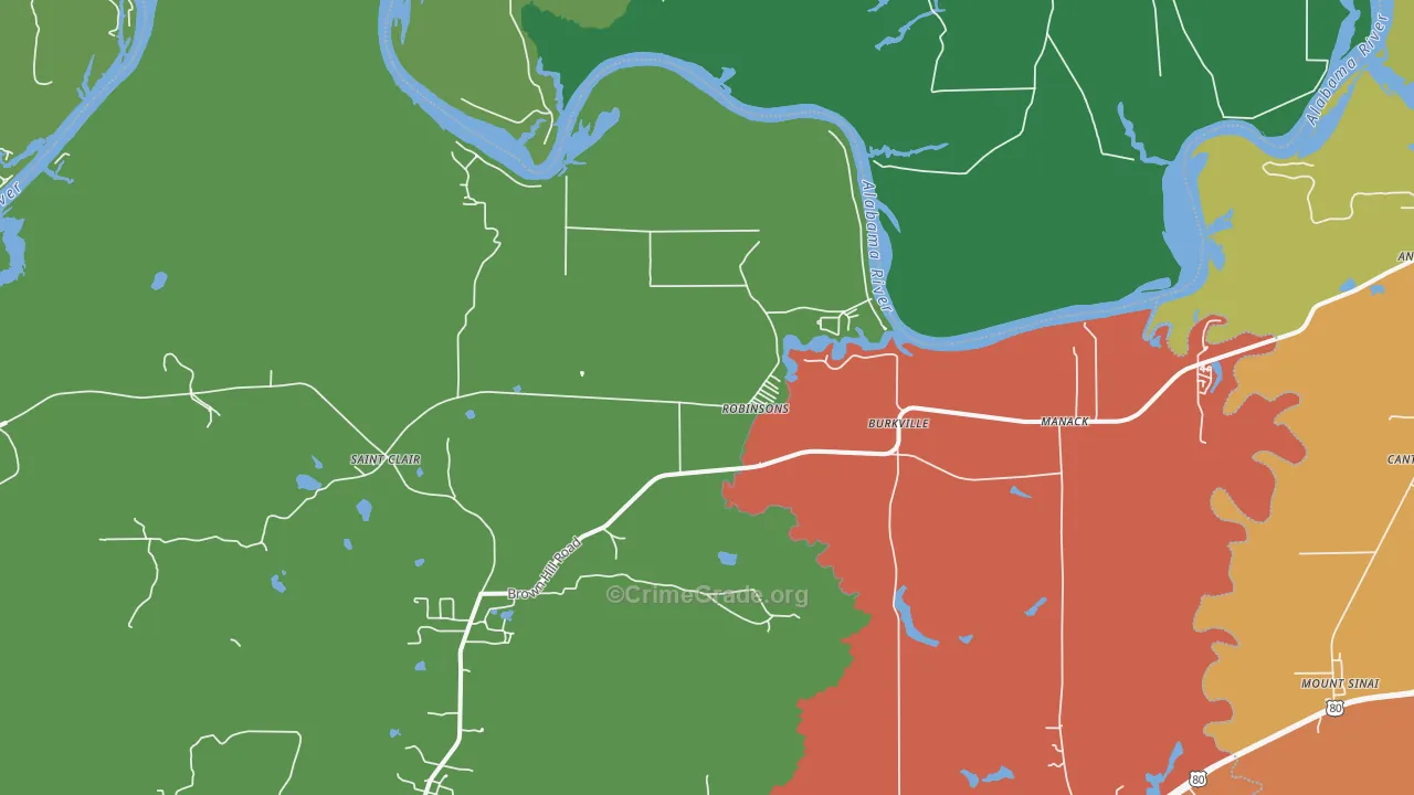 Robinsons, AL Map of Drug-Related Crime Rates