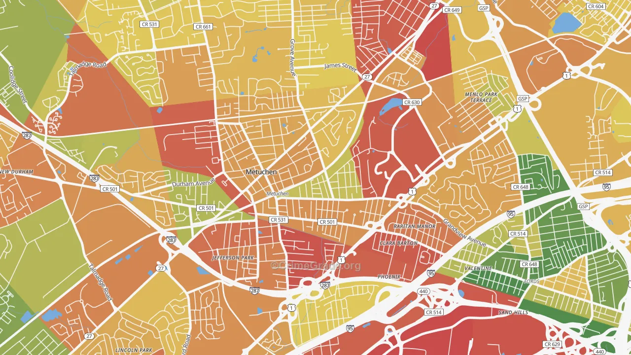 Robinvale, Metuchen, NJ Map of Drug-Related Crime Rates