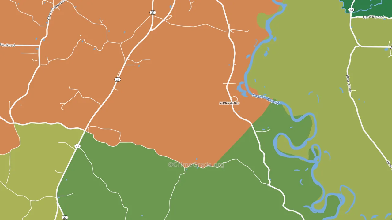 Robinwood, MS Map of Drug-Related Crime Rates