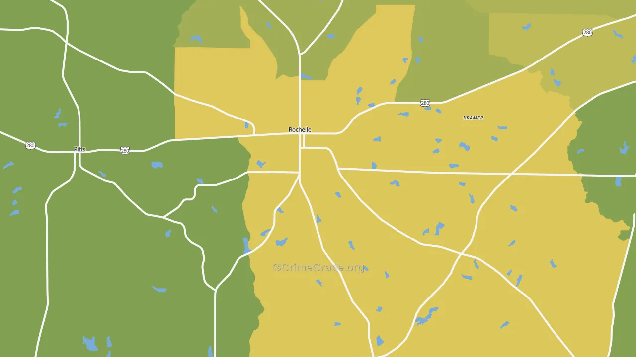 Rochelle, GA Map of Drug-Related Crime Rates
