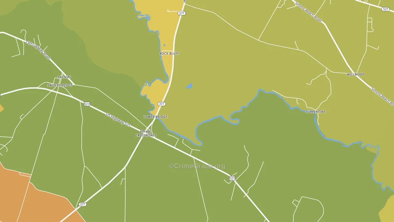 Rock Bluff, SC Map of Drug-Related Crime Rates