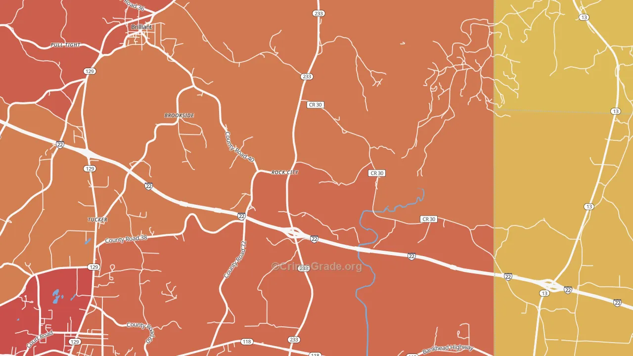 Rock City, AL Map of Drug-Related Crime Rates