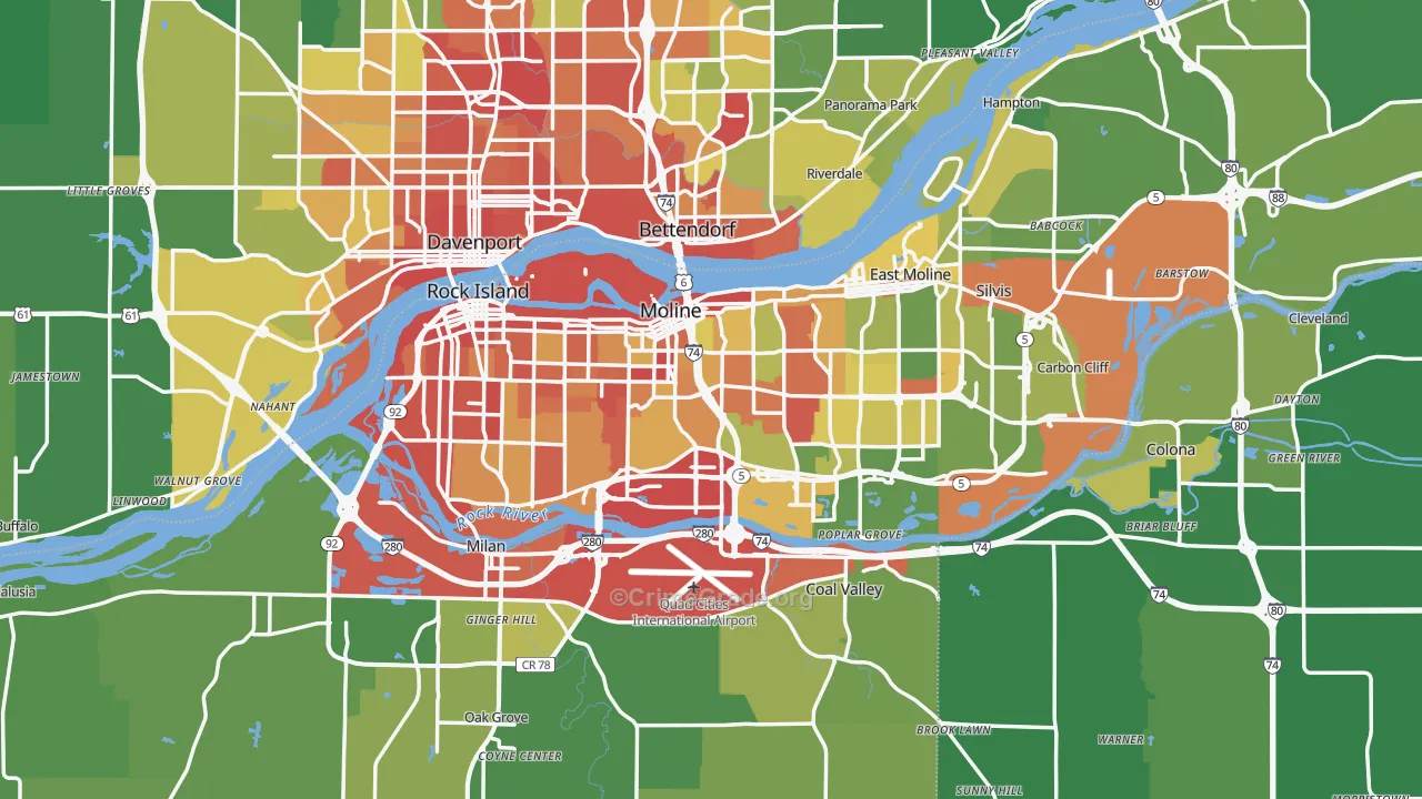 Rock Island County, IL Map of Drug-Related Crime Rates