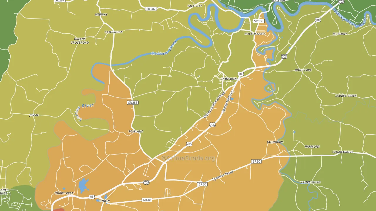 Rock Island, TN Map of Drug-Related Crime Rates