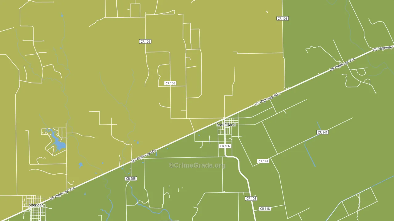Rock Island, TX Map of Drug-Related Crime Rates