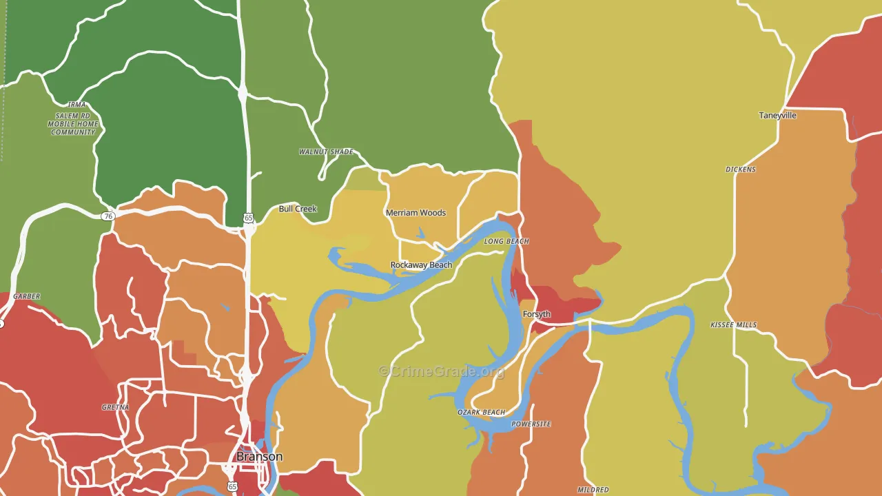 Rockaway Beach, MO Map of Drug-Related Crime Rates