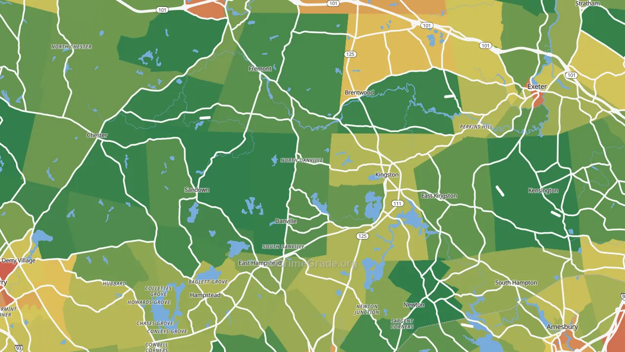 Rockingham County, NH Map of Drug-Related Crime Rates