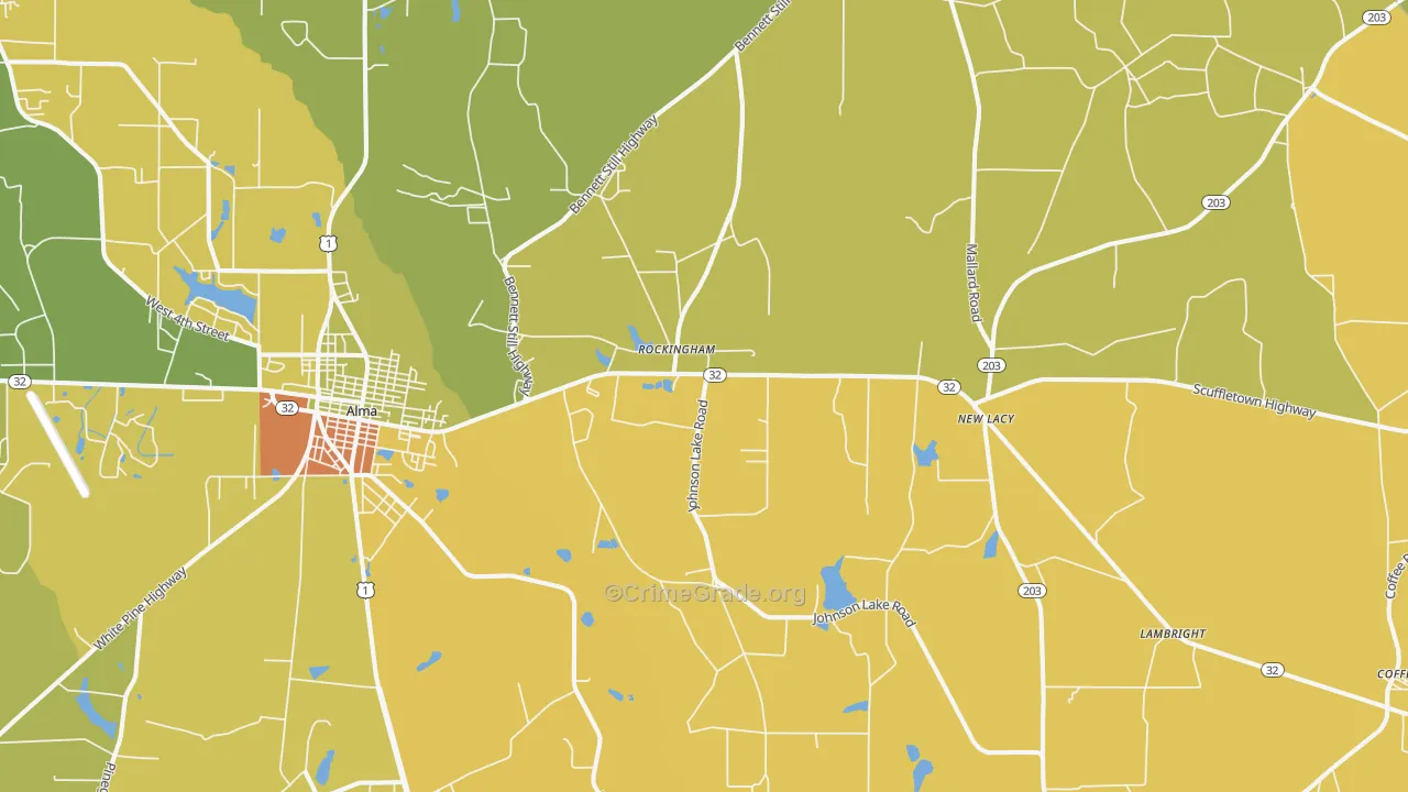 Rockingham, GA Map of Drug-Related Crime Rates
