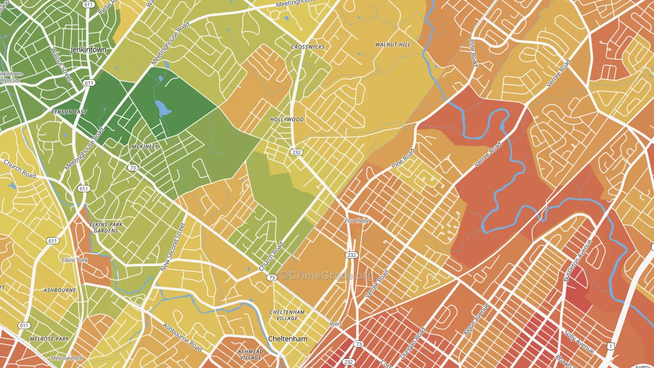 Rockledge, PA Map of Drug-Related Crime Rates