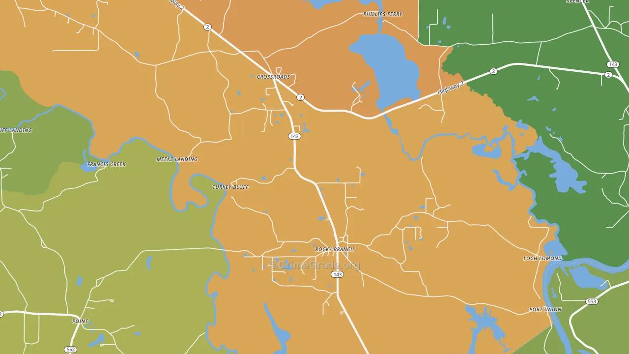 Rocky Branch, LA Map of Drug-Related Crime Rates