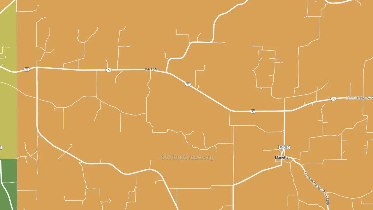Rocky Branch, TX Map of Drug-Related Crime Rates