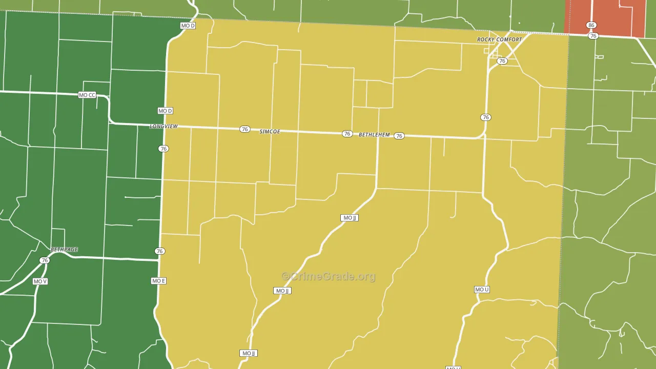 Rocky Comfort, MO Map of Drug-Related Crime Rates