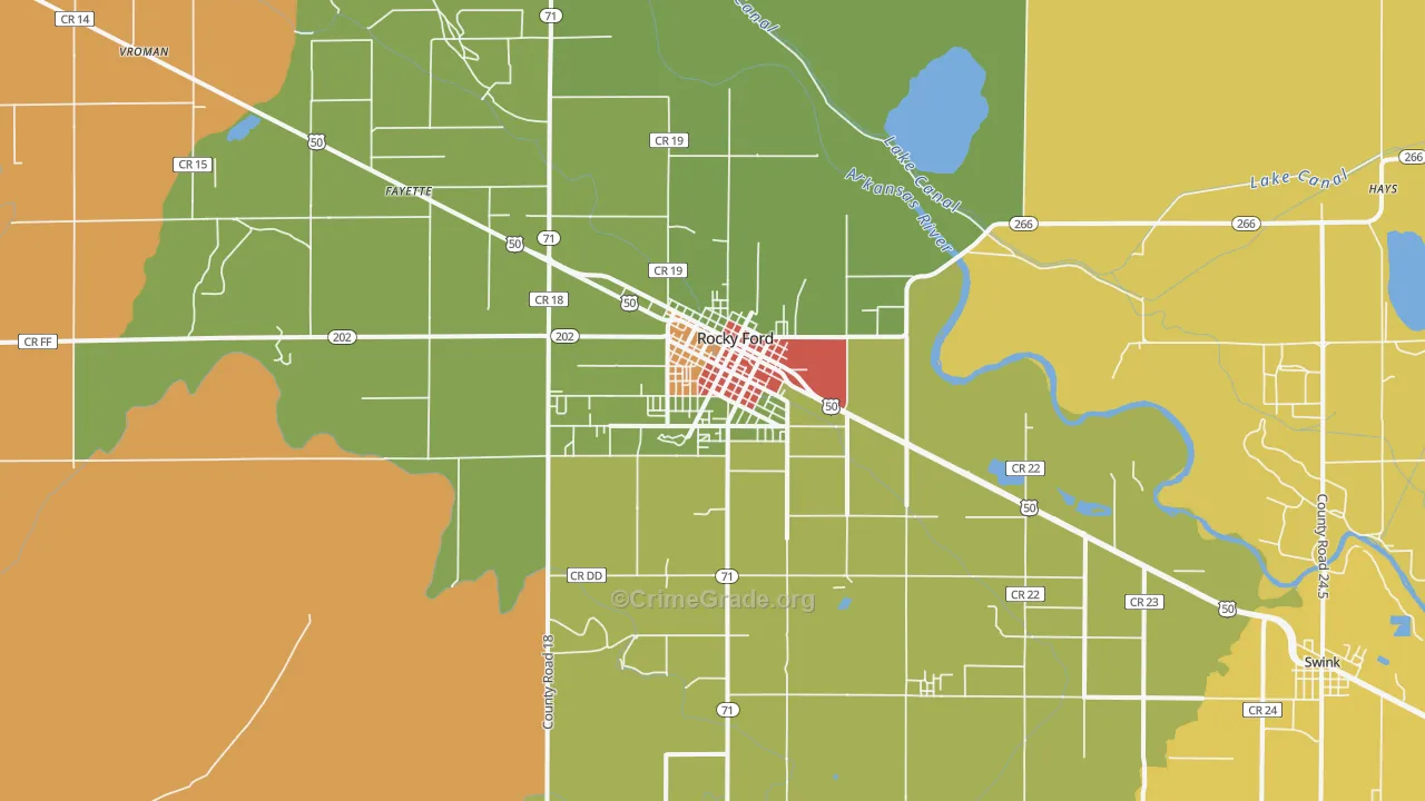 Rocky Ford, CO Map of Drug-Related Crime Rates