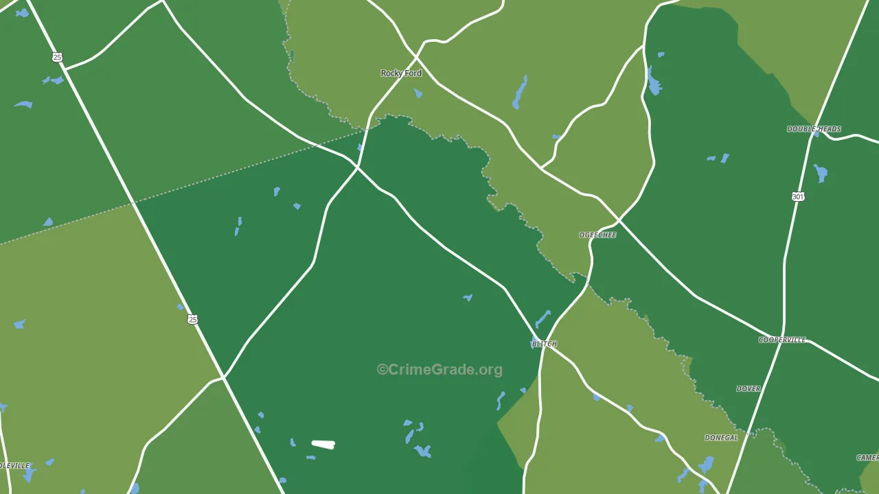 Rocky Ford, GA Map of Drug-Related Crime Rates