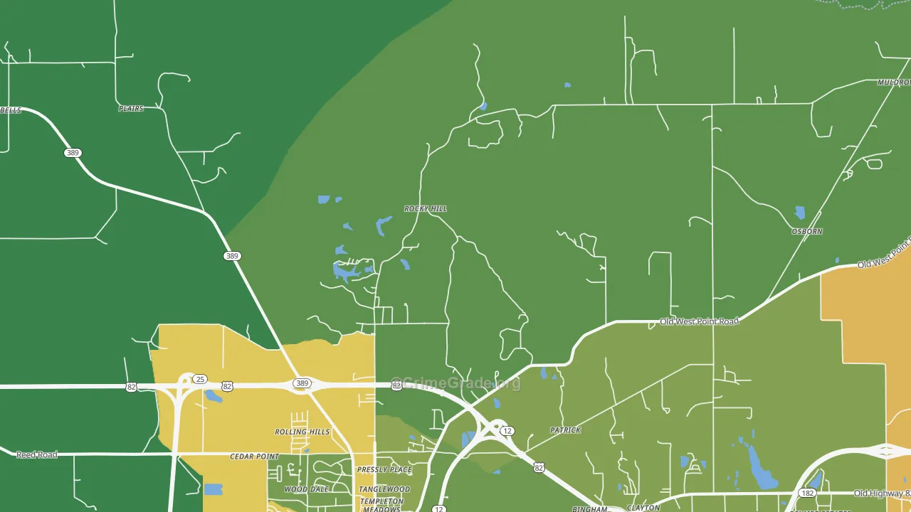 Rocky Hill, MS Map of Drug-Related Crime Rates