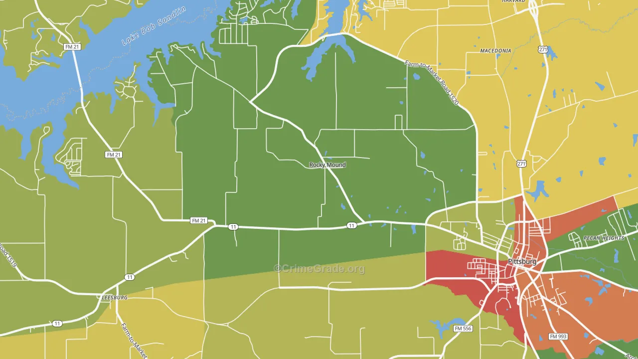 Rocky Mound, TX Map of Drug-Related Crime Rates