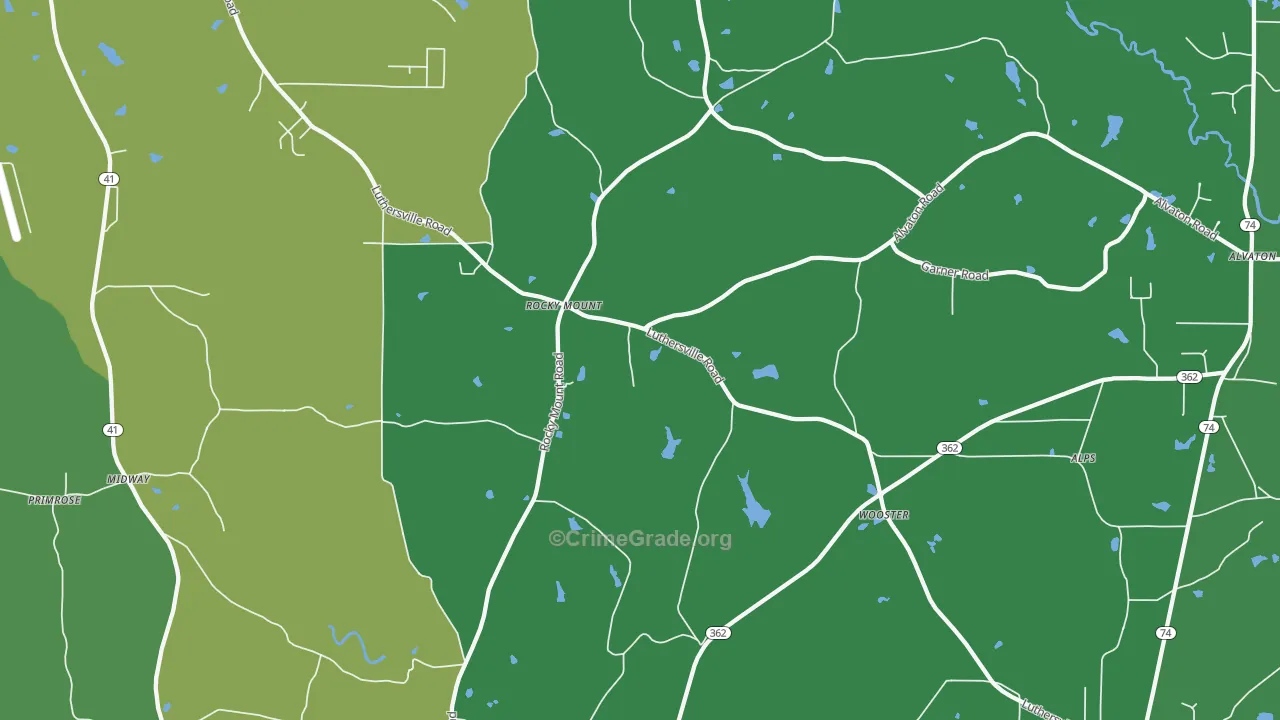 Rocky Mount, GA Map of Drug-Related Crime Rates