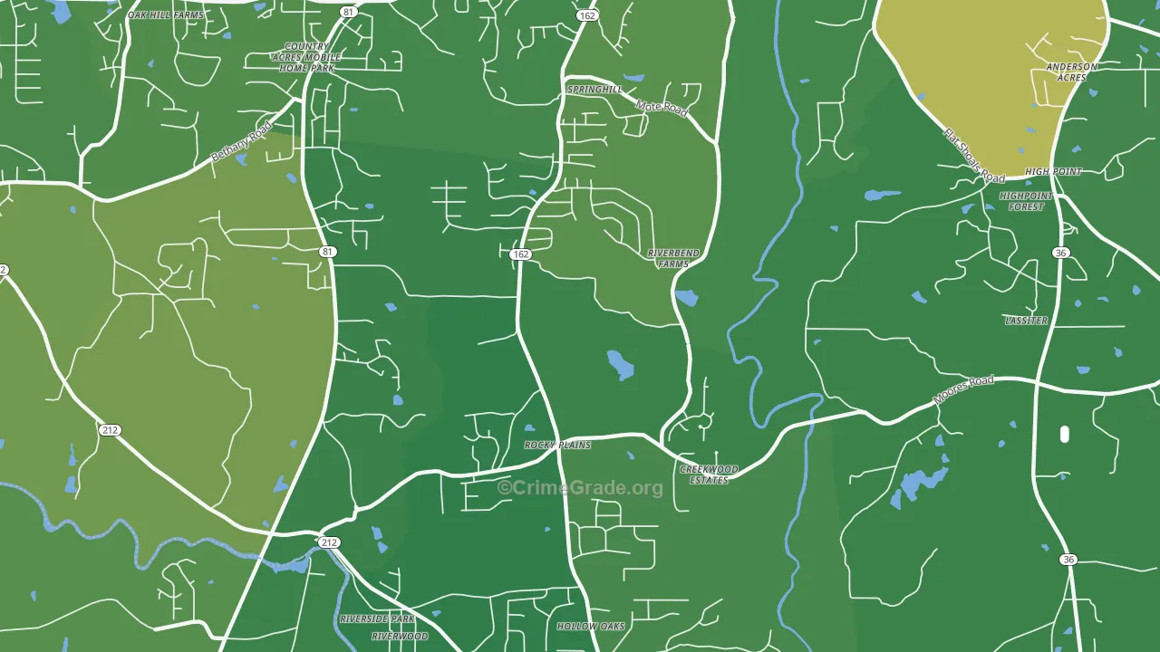 Rocky Plains, GA Map of Drug-Related Crime Rates