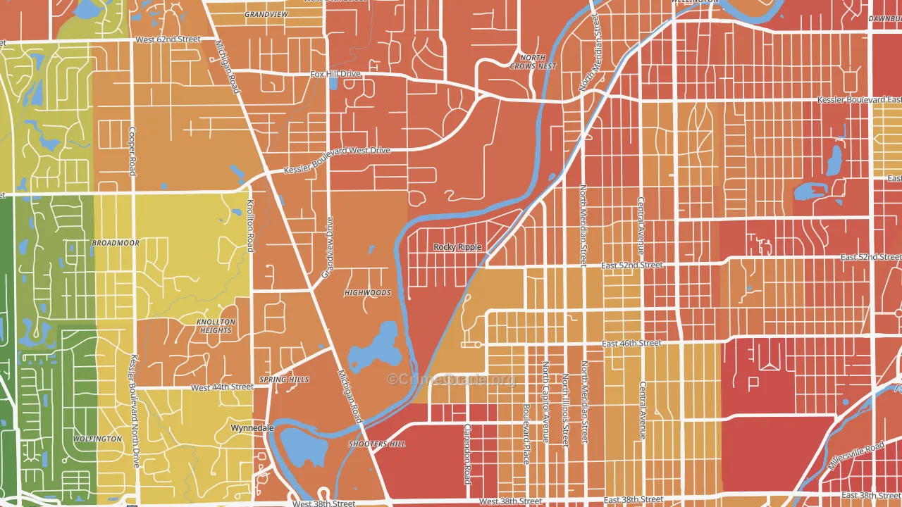 Rocky Ripple, IN Map of Drug-Related Crime Rates