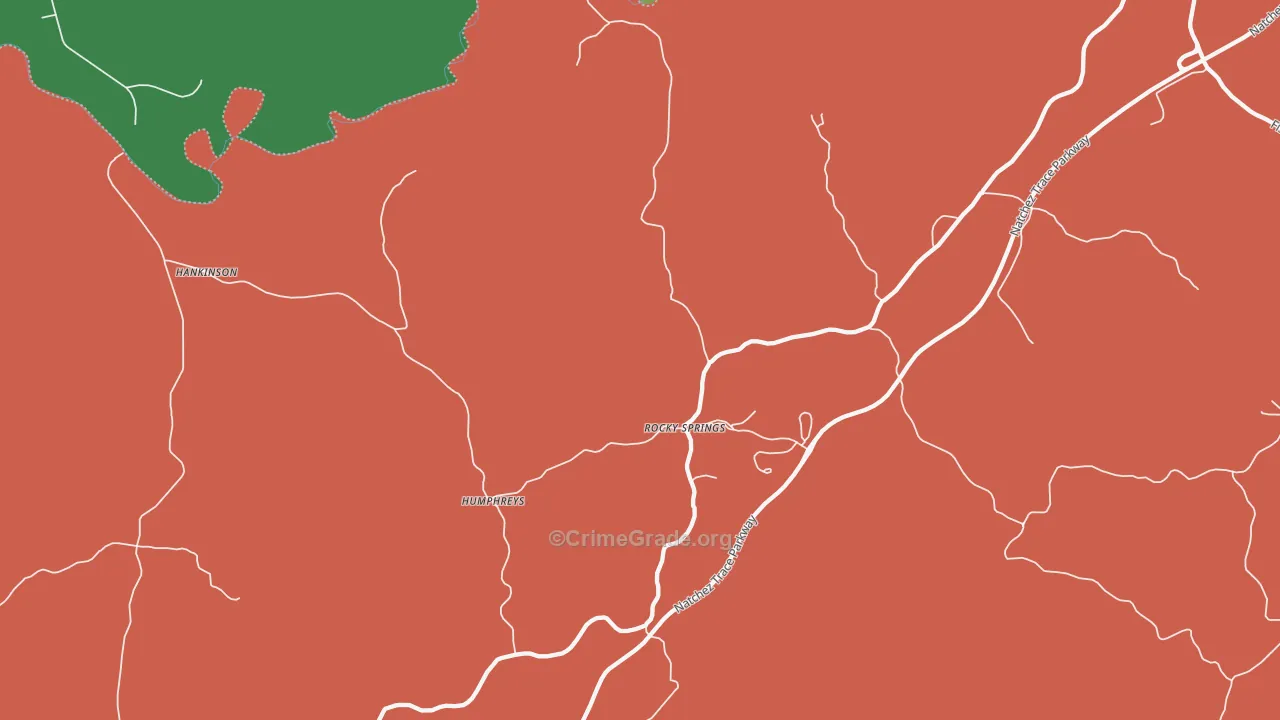 Rocky Springs, MS Map of Drug-Related Crime Rates