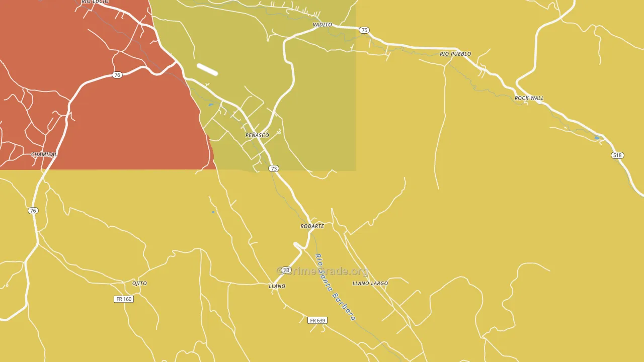 Rodarte, NM Map of Drug-Related Crime Rates