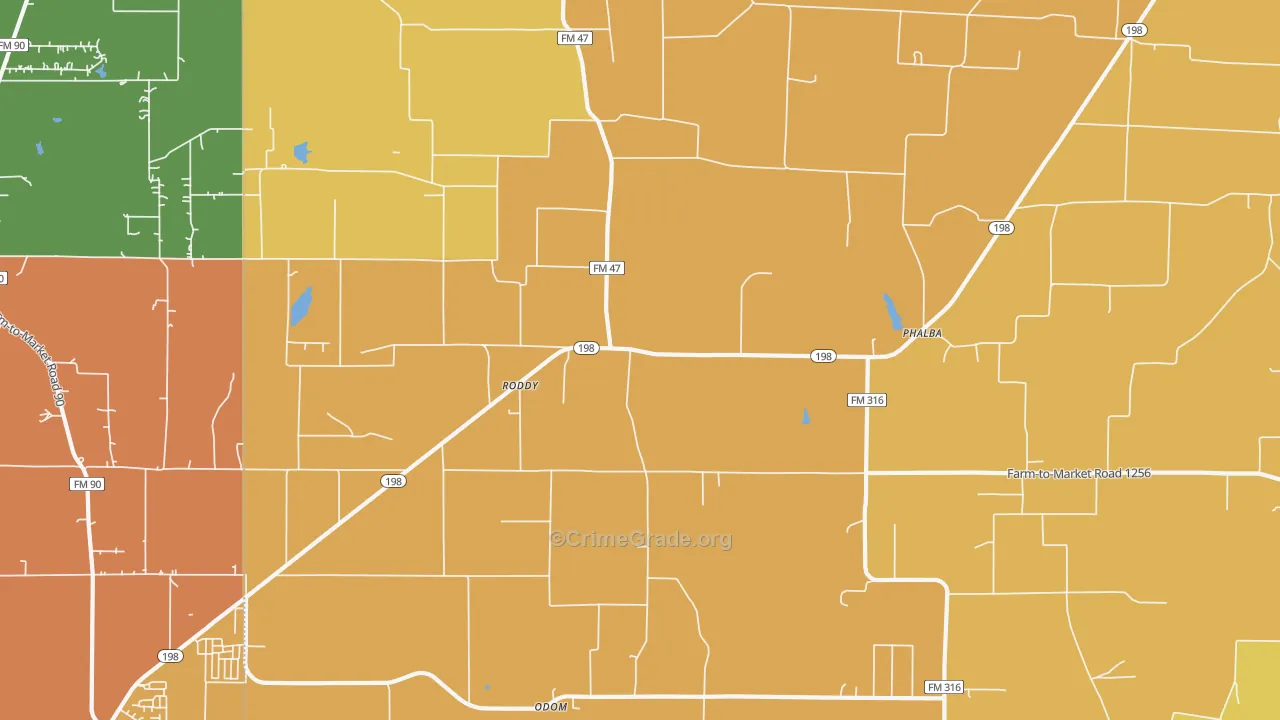 Roddy, TX Map of Drug-Related Crime Rates