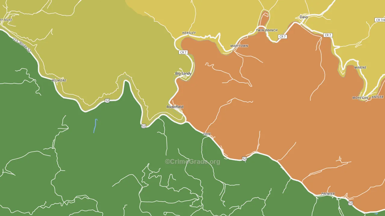Roderfield, WV Map of Drug-Related Crime Rates