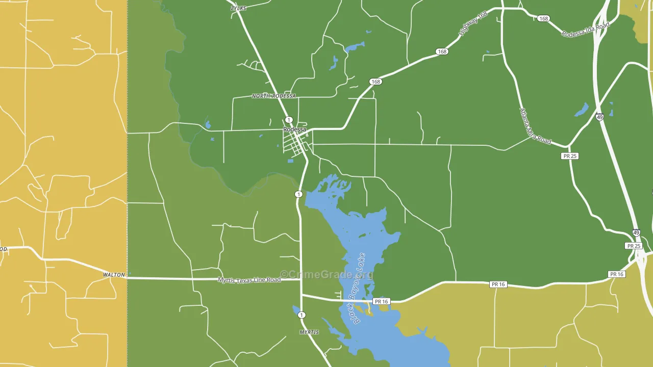Rodessa, LA Map of Drug-Related Crime Rates